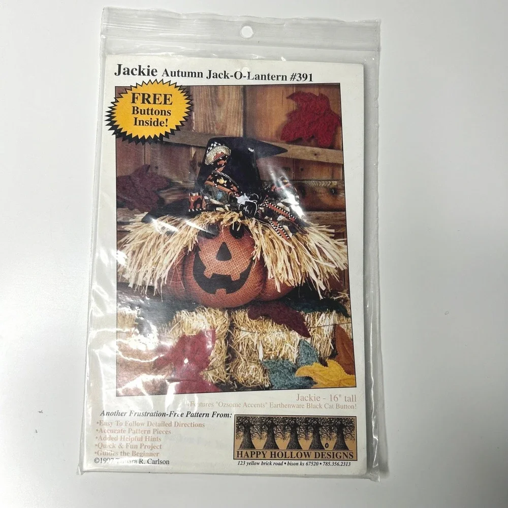 Jackie Autumn Jack-O-Lantern #391 Craft Sewing Pattern‎ Halloween Decor